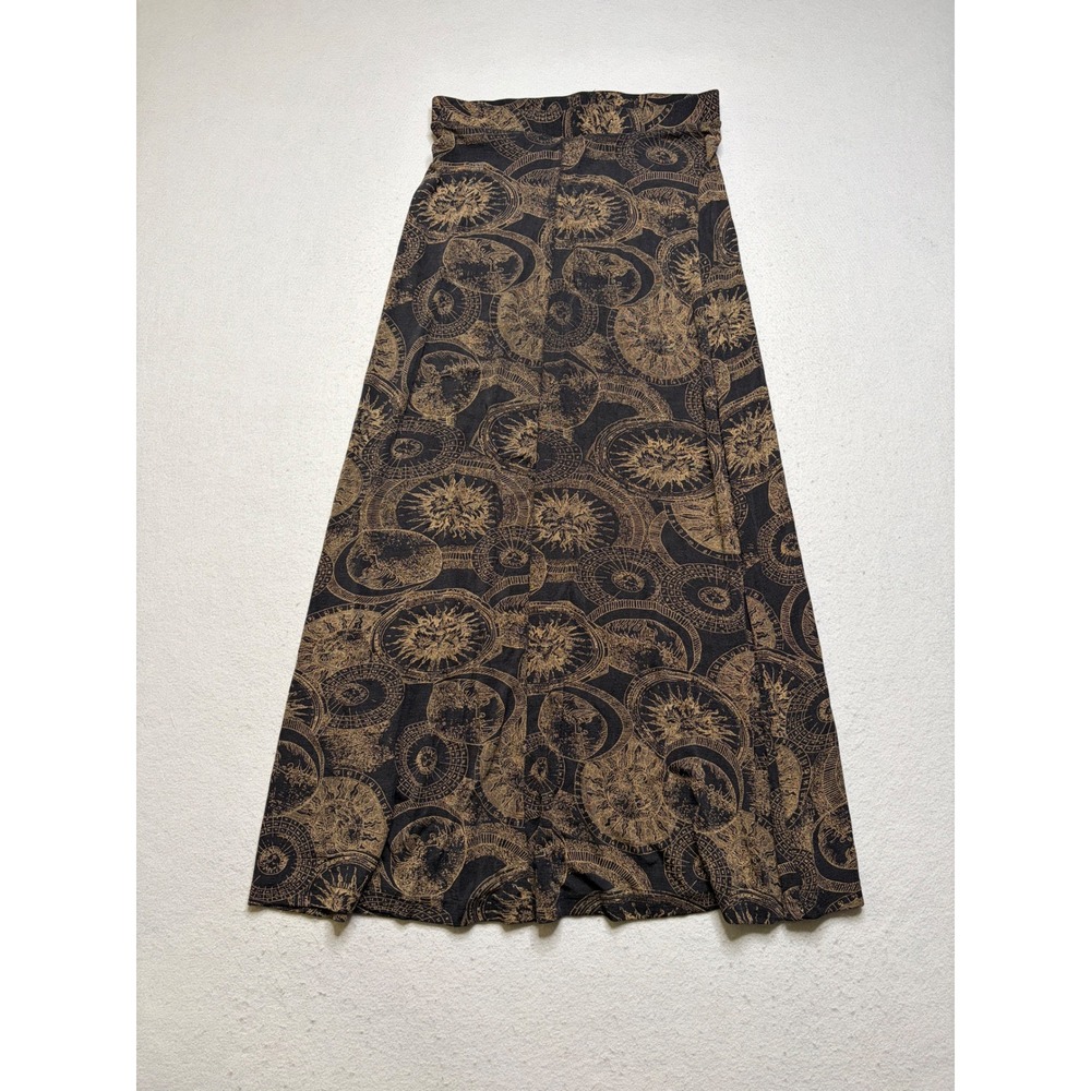 Frazier Lawrence Maxi Skirt Womens S Black Gold Celestial Sun Moon Vintage Y2K